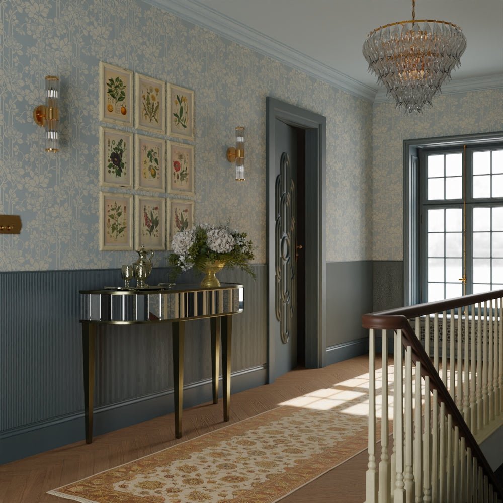 Garden Trellis Wallpaper - Mineral and Vintage Cream - LAN100152 - Lucie Annabel - Premier Wallcovering
