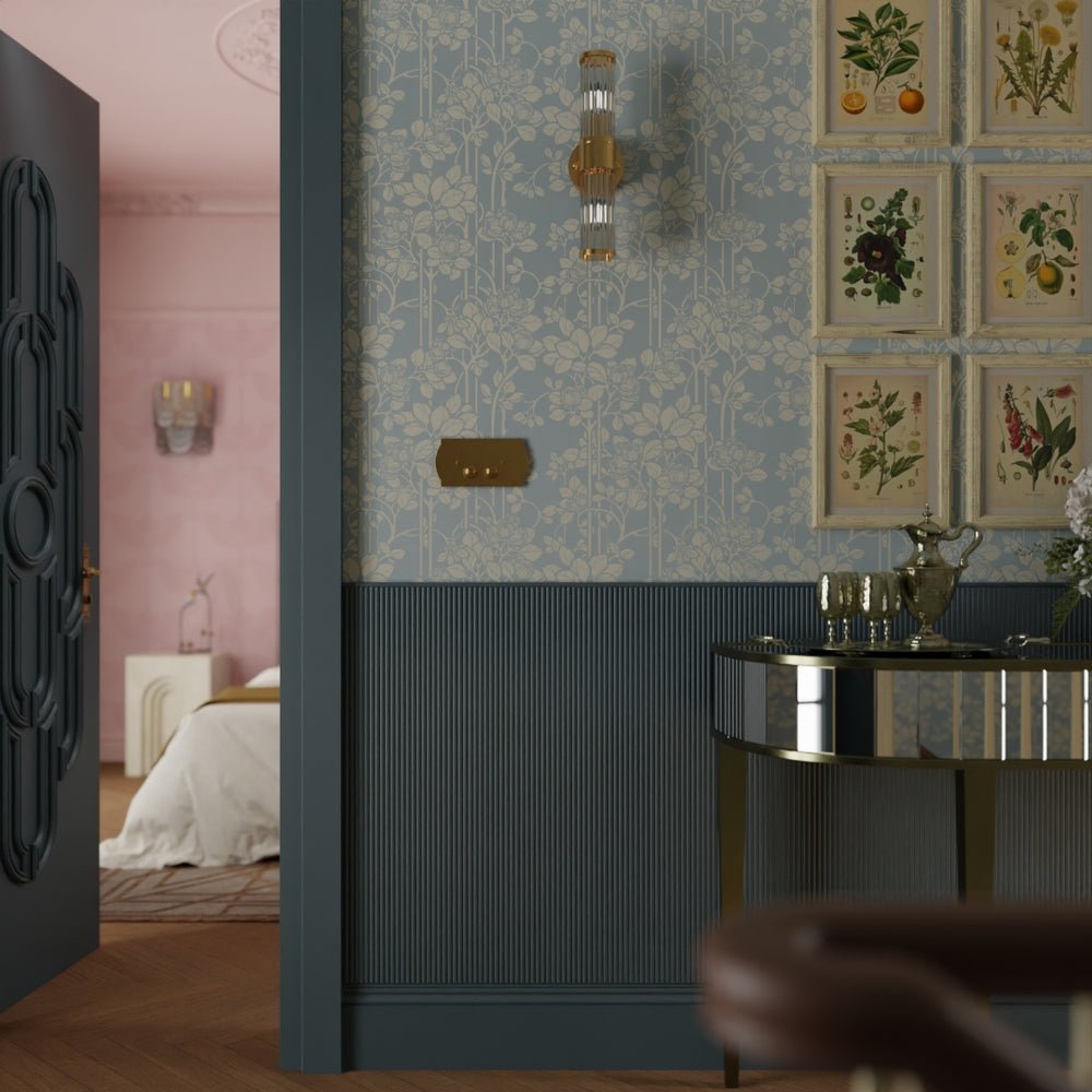 Garden Trellis Wallpaper - Mineral and Vintage Cream - LAN100152 - Lucie Annabel - Premier Wallcovering