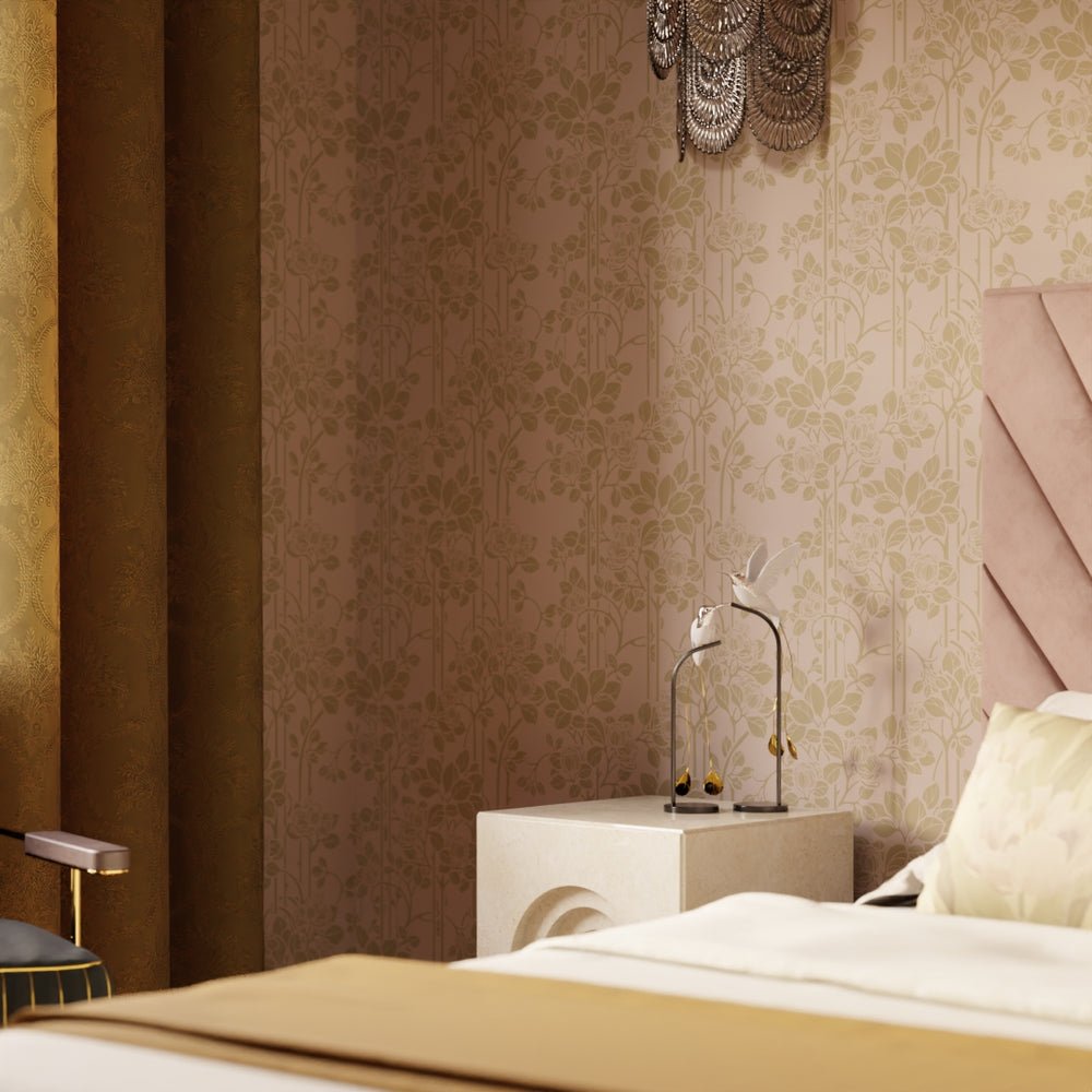 Garden Trellis Wallpaper - Dusty Pink and Gold - LAN100151 - Lucie Annabel - Premier Wallcovering