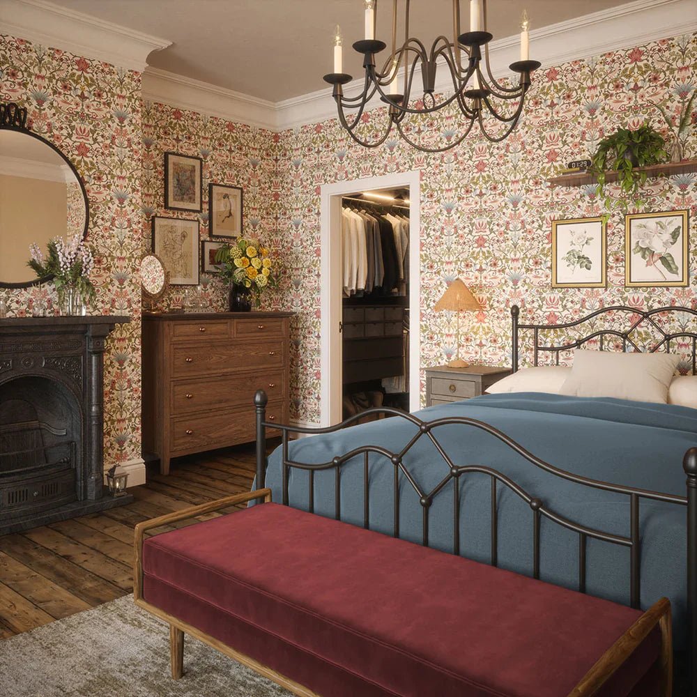 Garden Visitors Wallpaper - Raspberry, Mineral and Olive on Windsor Cream - LAN100009 - Lucie Annabel - Premier Wallcovering