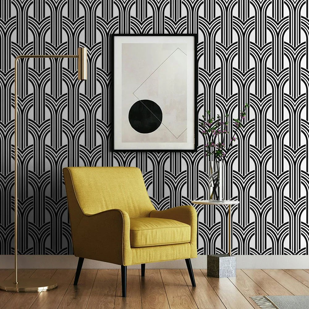 Geometric Arches Wallpaper - Ebony & Lace - NextWall - NW59520 - Premier Wallcovering