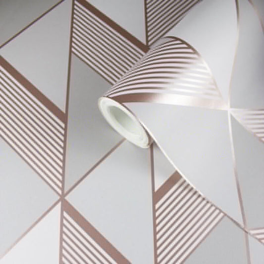 Geometric Metallic Wallpaper - Grey/Rose Gold - Lipsy London - 144902 - Premier Wallcovering