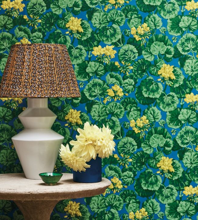 Geranium Wallpaper - White & Sage on Seafoam - 117/11035 - Cole & Son - Premier Wallcovering