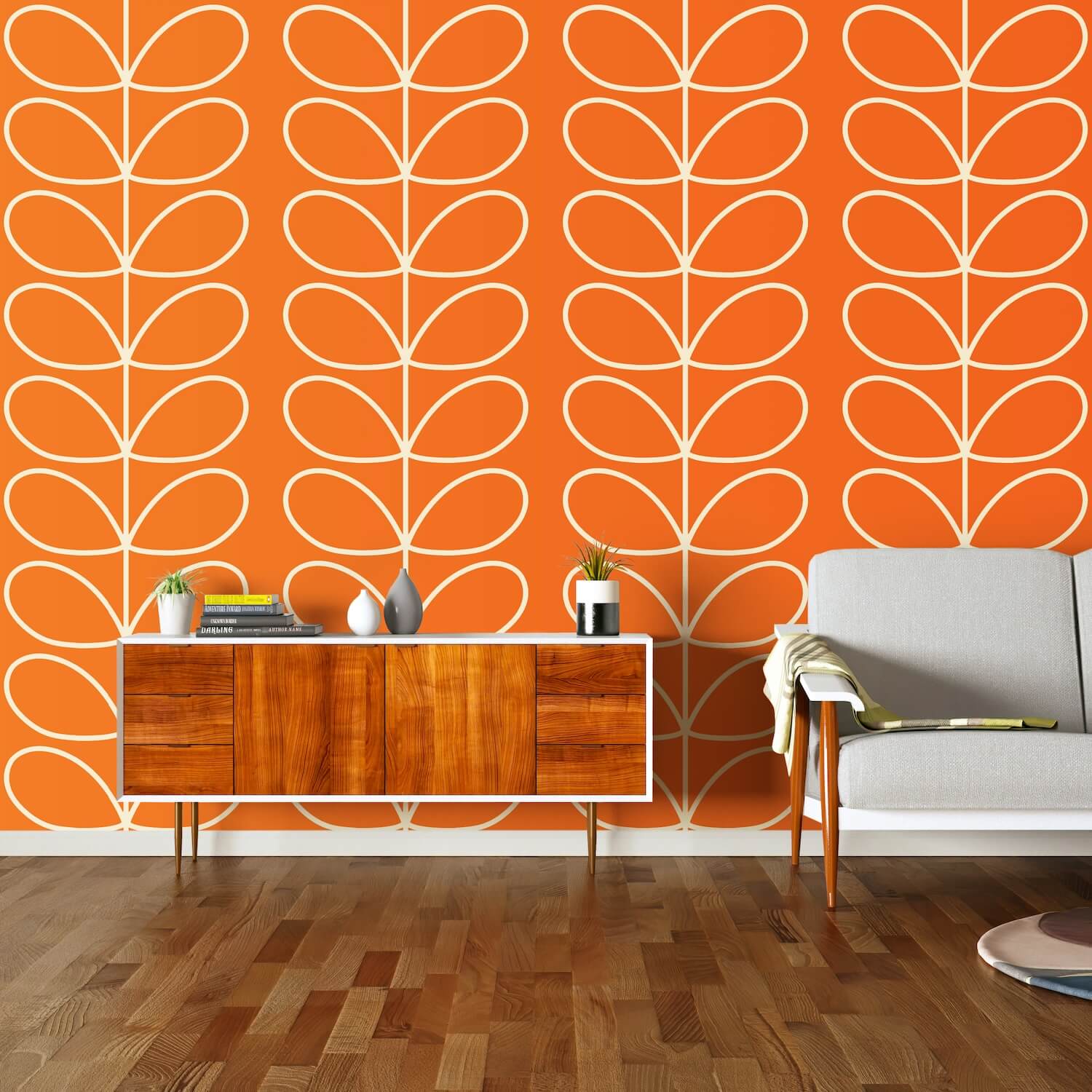 Giant Linear Stem Wallpaper - Tomato - Orla Kiely - 23AHGLSWLPDS-6120 - Premier Wallcovering