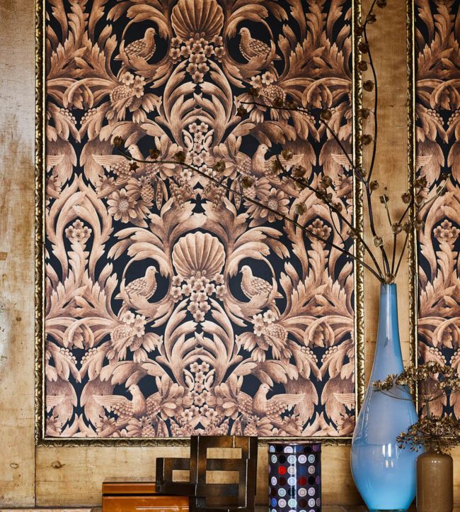 Gibbons Carving Wallpaper - Metallic Bronze on Charcoal - 118/9018 - Cole & Son - Premier Wallcovering