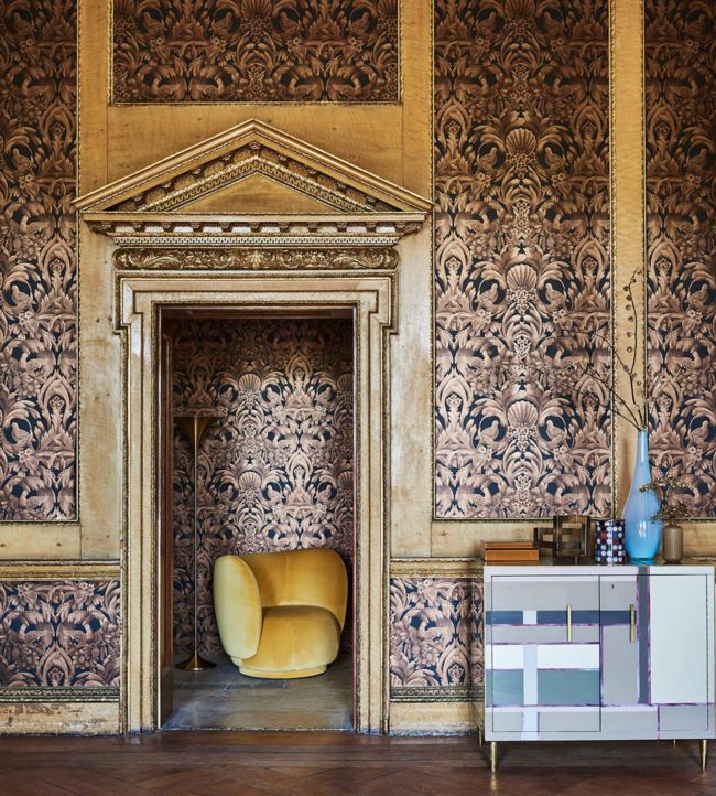 Gibbons Carving Wallpaper - Metallic Bronze on Charcoal - 118/9018 - Cole & Son - Premier Wallcovering