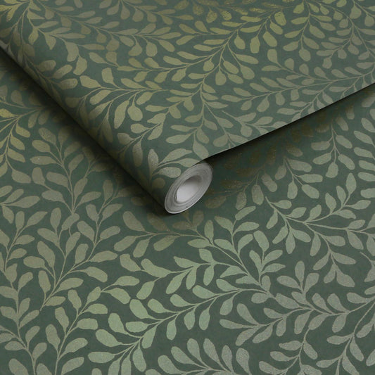 Gilded Leaf Wallpaper - Olive - Graham & Brown - 130370 - Premier Wallcovering