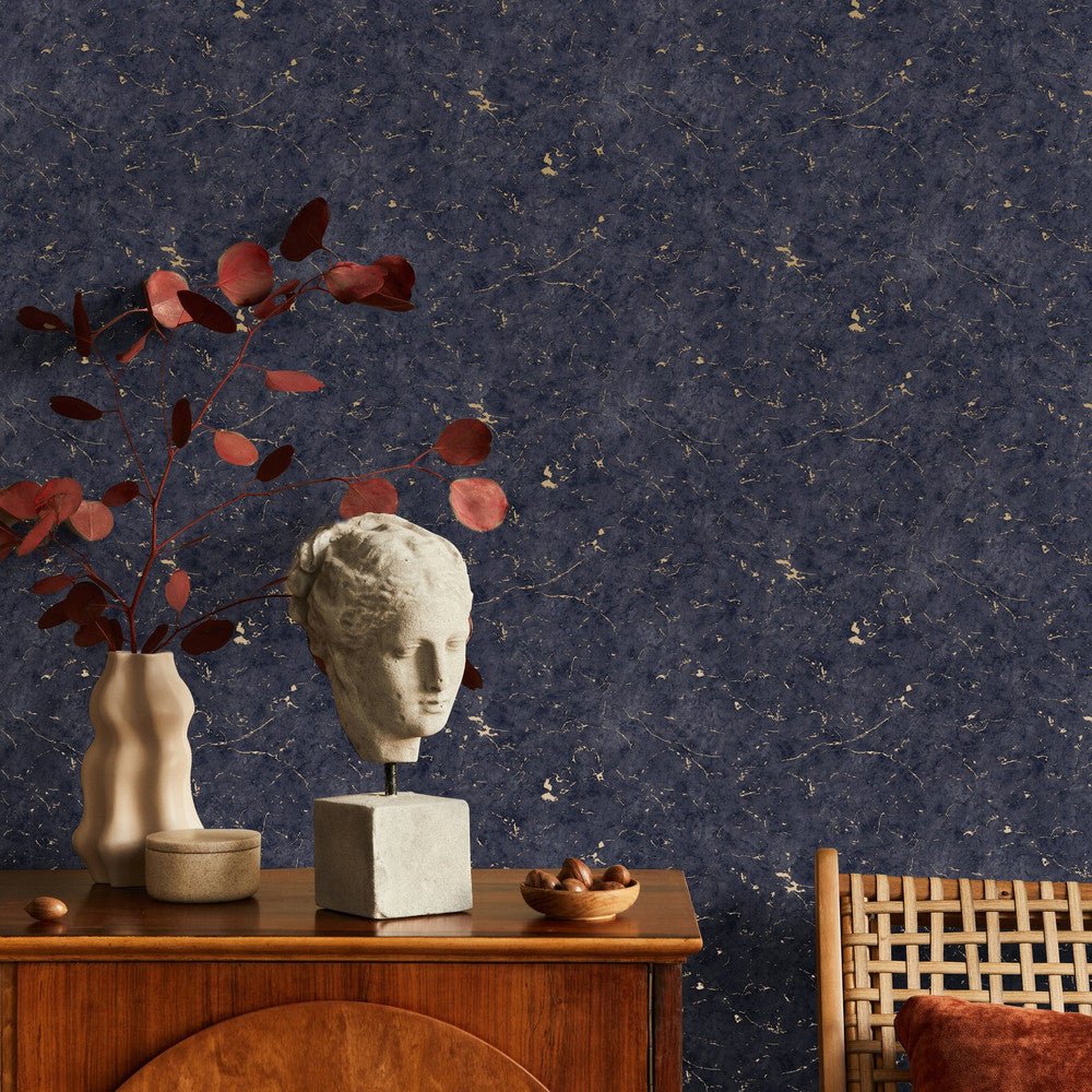 Gilded Plaster Wallpaper - Navy & Copper - Superfresco Easy - 125067 - Premier Wallcovering