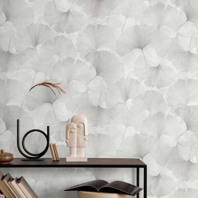 Ginko Dream Floral Metallic Wallpaper - White/Grey - Erismann - 10470 - 31 - Premier Wallcovering