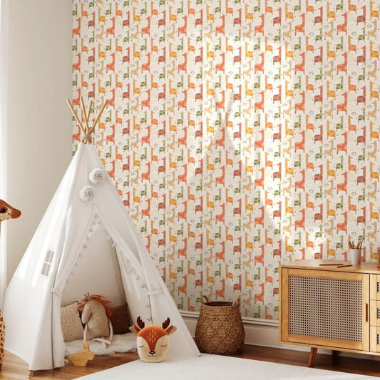 Giraffe Friends Wallpaper - Ginger Spice - Hoopla Walls - HWA1297W - Premier Wallcovering