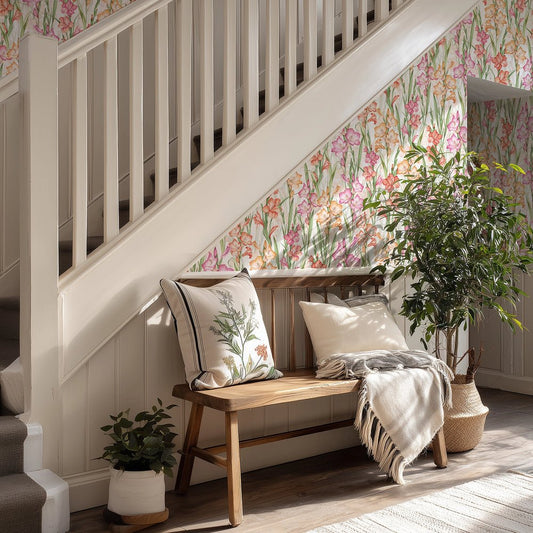 Gladioli Wallpaper - Summer Pinks and Oranges - Lucie Annabel - LAN100450 - Premier Wallcovering