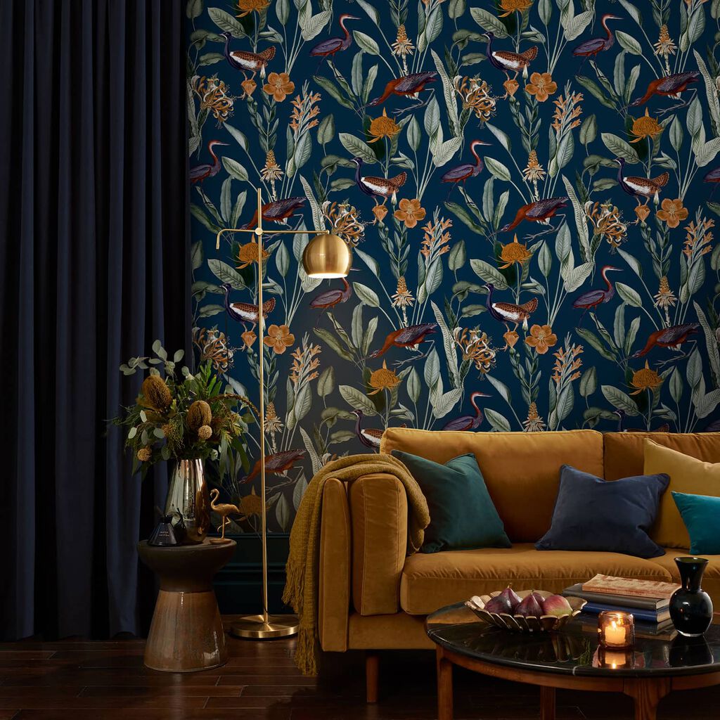 Glasshouse Wallpaper - Navy - Graham & Brown - 119884 - Premier Wallcovering