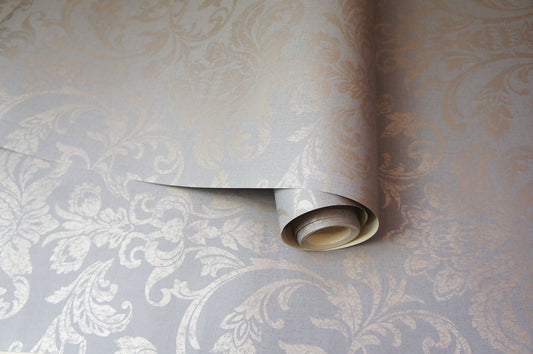 Glistening Damask Wallpaper - Rosegold/Grey - Holden Décor - 12712 - Premier Wallcovering