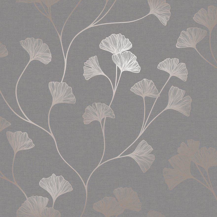 Glistening Ginkgo Wallpaper - Rosegold/Grey - Holden Décor - 12702 - Premier Wallcovering