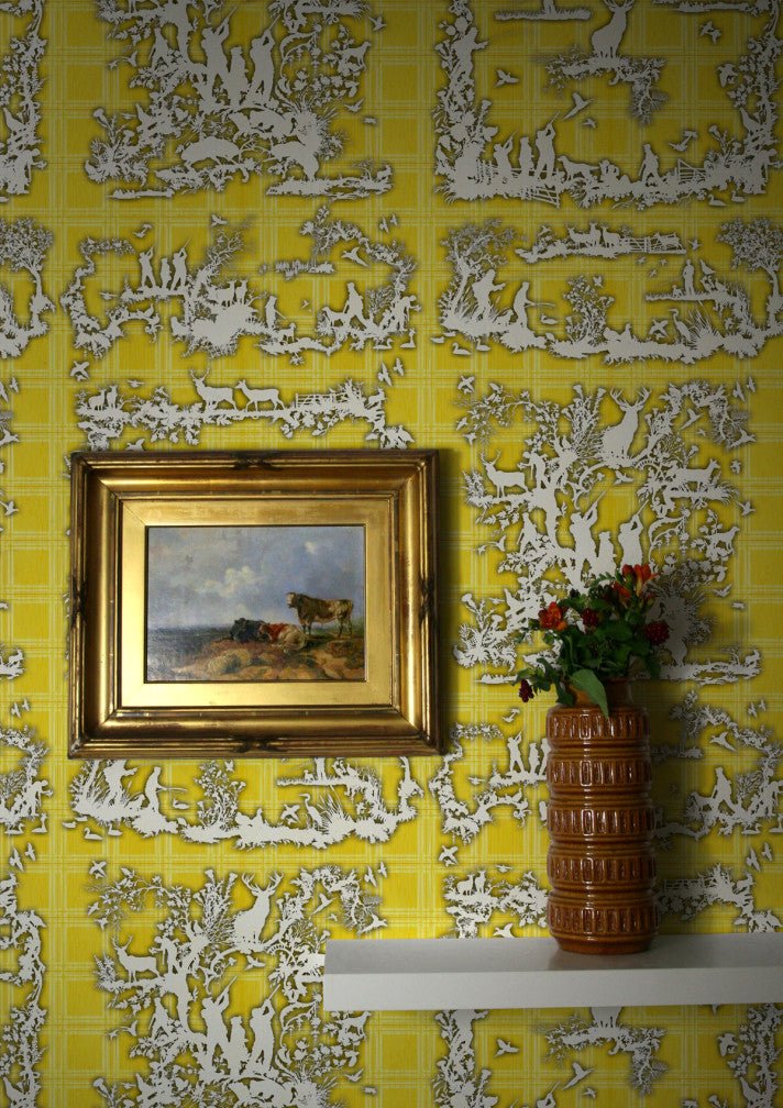 Glorious Twelfth Wallpaper - Yellow - Timorous Beasties - TB/GLTW/MICA/06 - Premier Wallcovering