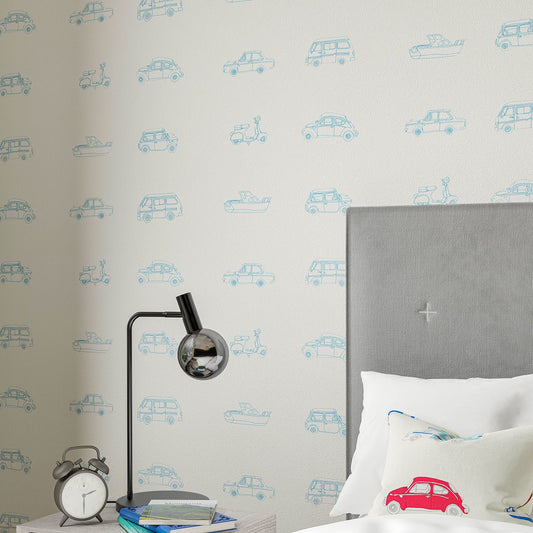 Go Go Retro Wallpaper - Aqua & White - HLTF112652 - Harlequin - Premier Wallcovering