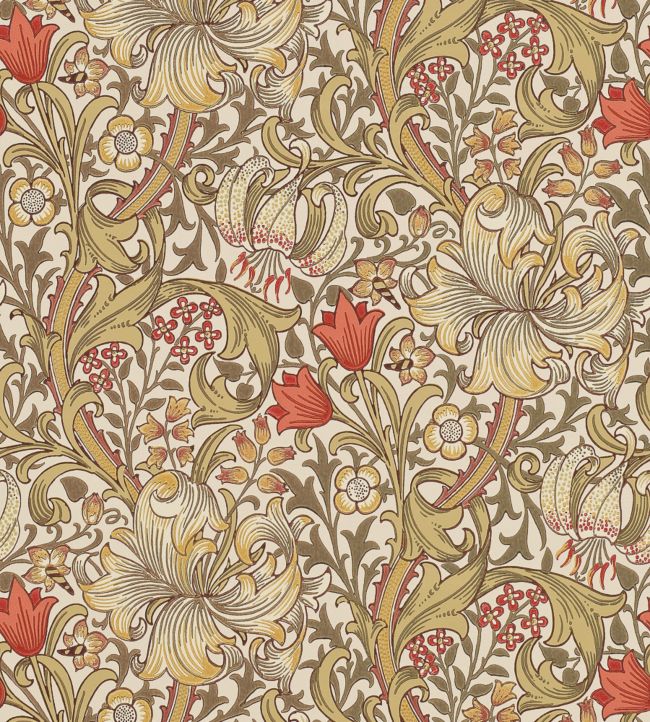 Golden Lily Wallpaper - Biscuit/Brick - 210400 - Morris & Co - Premier Wallcovering