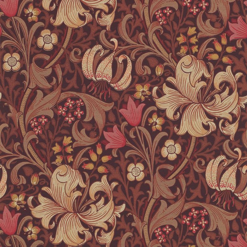 Golden Lily Wallpaper - Fig/Burnt Orange - 210402 - Morris & Co - Premier Wallcovering