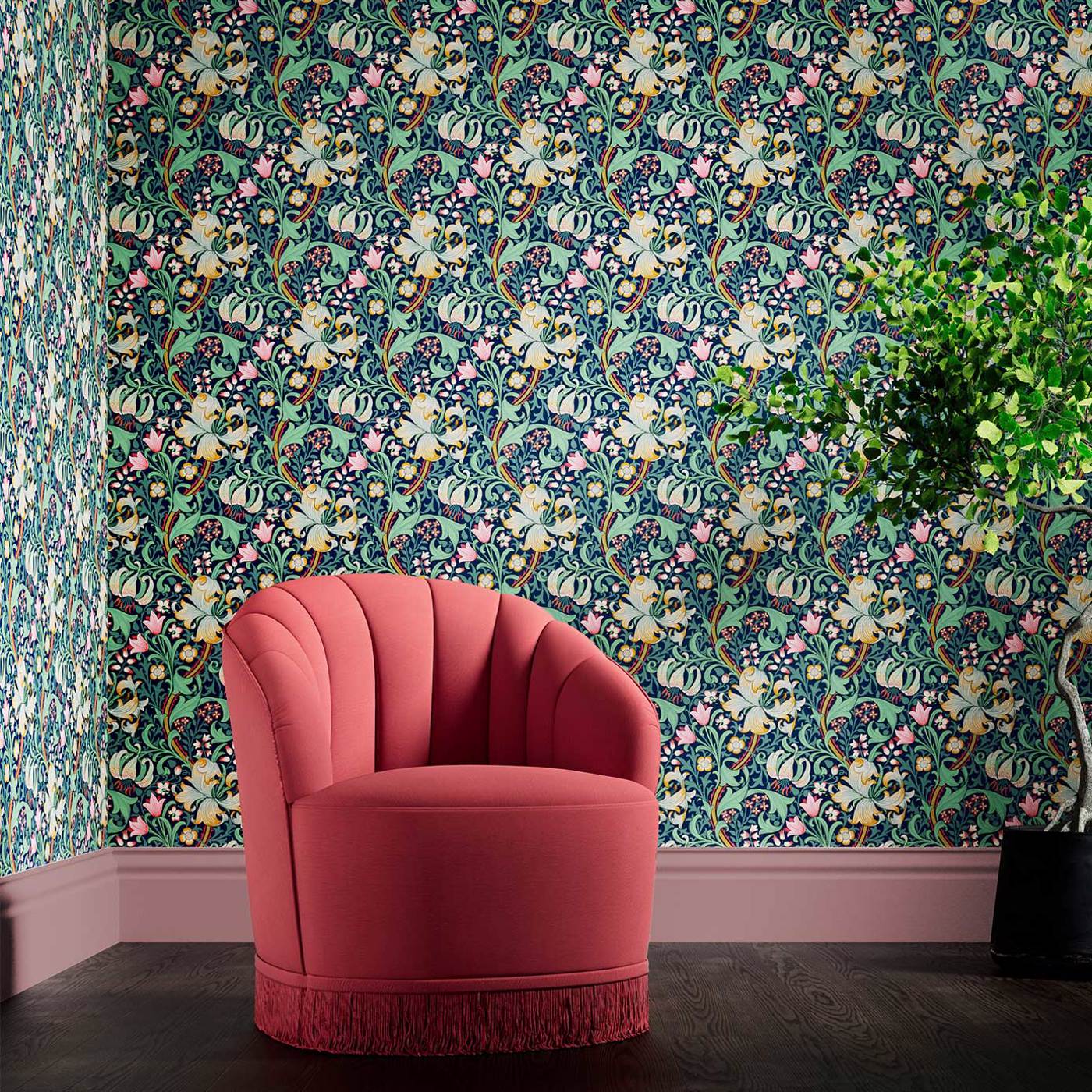 Golden Lily Wallpaper - Galactic Ink - 510007 - Morris & Co - Premier Wallcovering