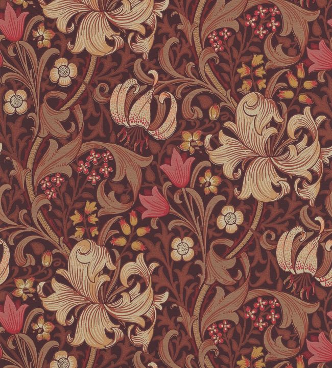 Golden Lily Wallpaper - Fig/Burnt Orange - 210402 - Morris & Co - Premier Wallcovering
