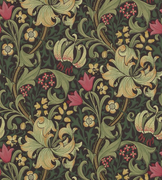Golden Lily Wallpaper - Charcoal/Olive - 210403 - Morris & Co - Premier Wallcovering