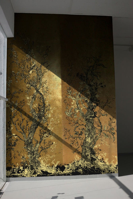 Golden Oriole Wallpaper Panel - Gold - Timorous Beasties - RUS/GOR/DL/02 - Premier Wallcovering