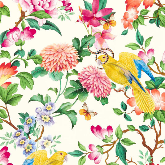 Golden Parrot Wallpaper - Coral - Clarke & Clarke - W0130/01 - Premier Wallcovering