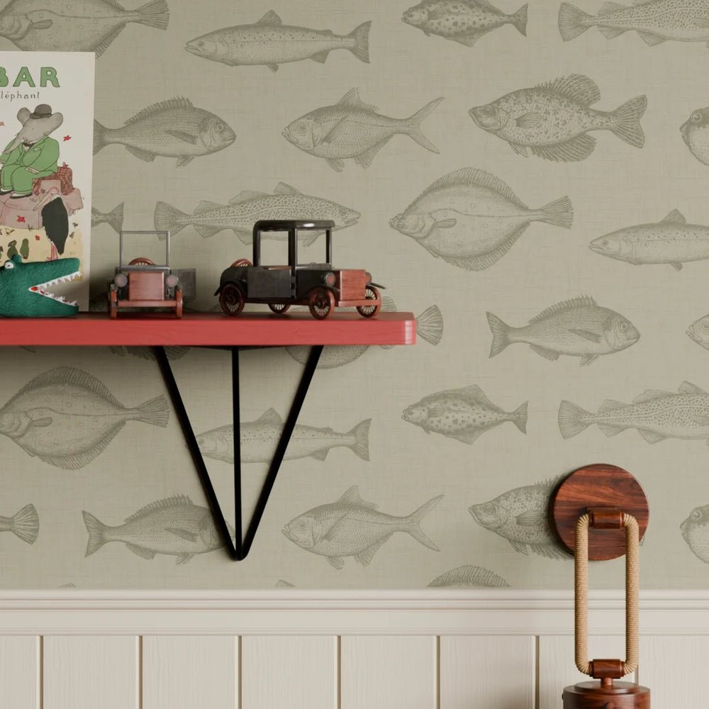 Gone Fishing Wallpaper - Warm Grey - LAN100243 - Lucie Annabel - Premier Wallcovering