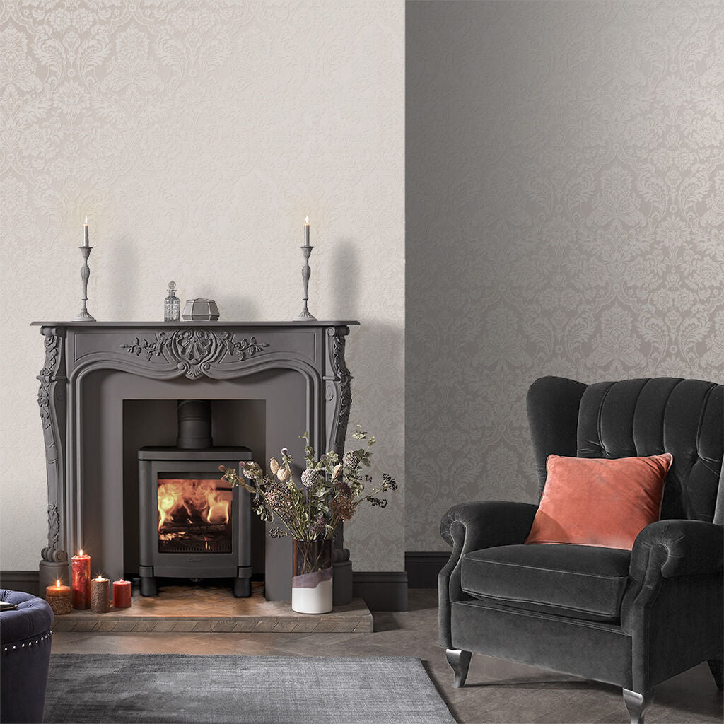 Gothic Damask Flock Wallpaper - White - Graham & Brown - 104565 - Premier Wallcovering