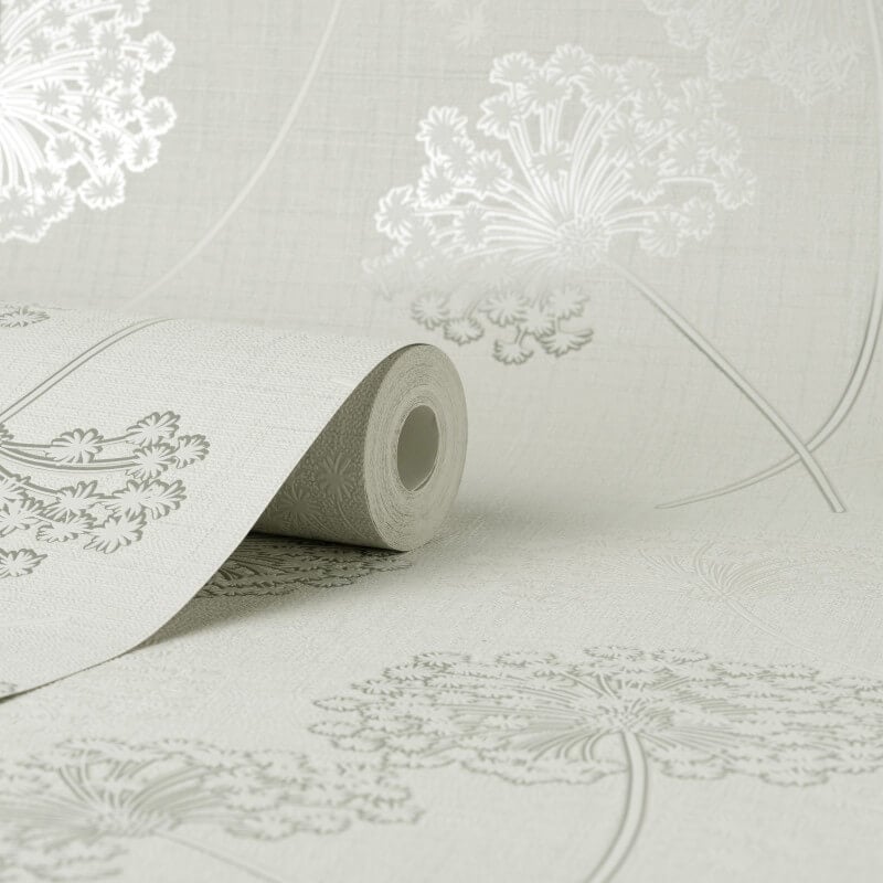 Grace Allium Flower Wallpaper - White/Silver - Fine Décor - FD43283 - Premier Wallcovering