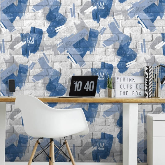 Graffiti Brush Brick Wallpaper - White/Blue - Muriva - M46601 - Premier Wallcovering