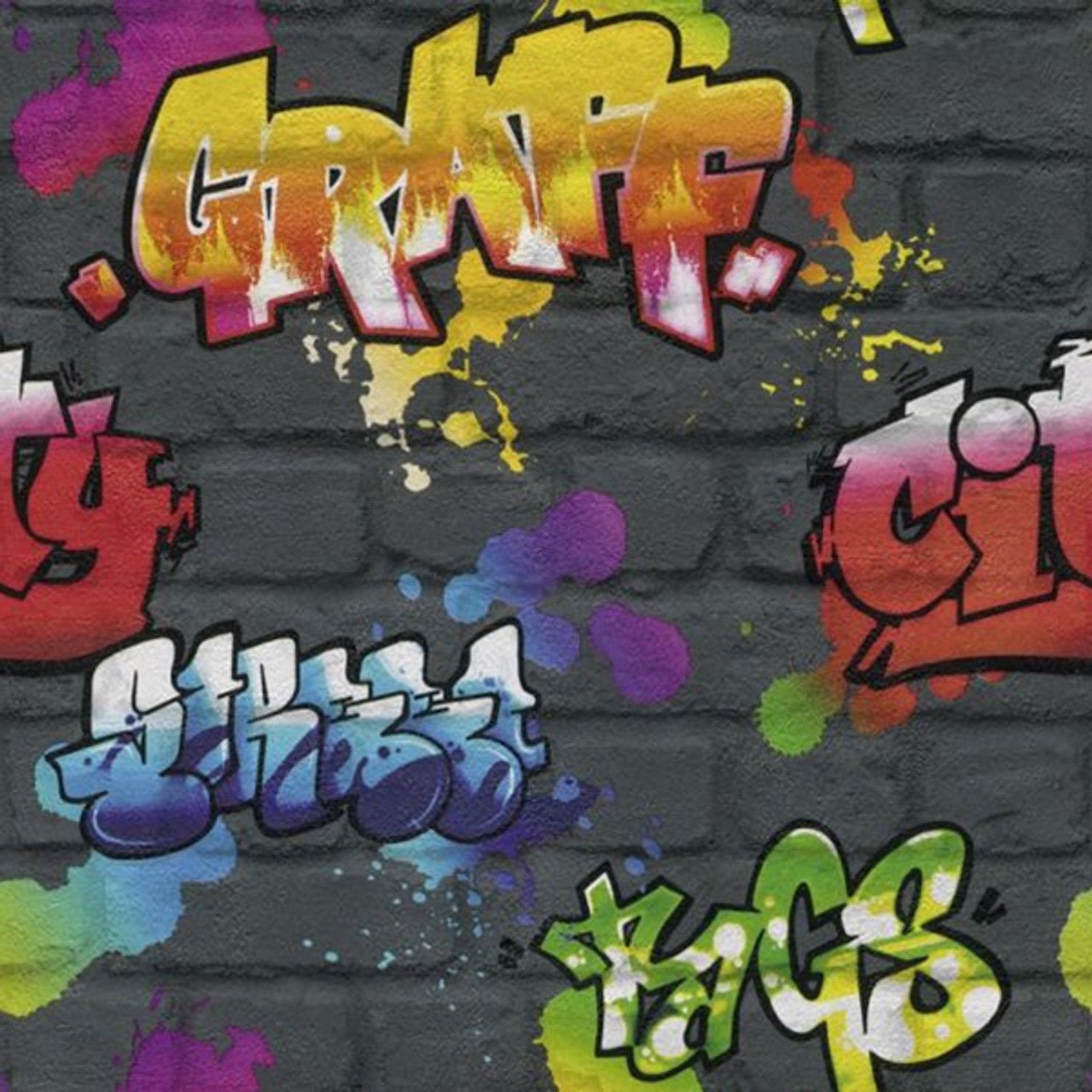 Graffiti Kids Club Wallpaper - Black Multi - Rasch - 237801 - Premier Wallcovering