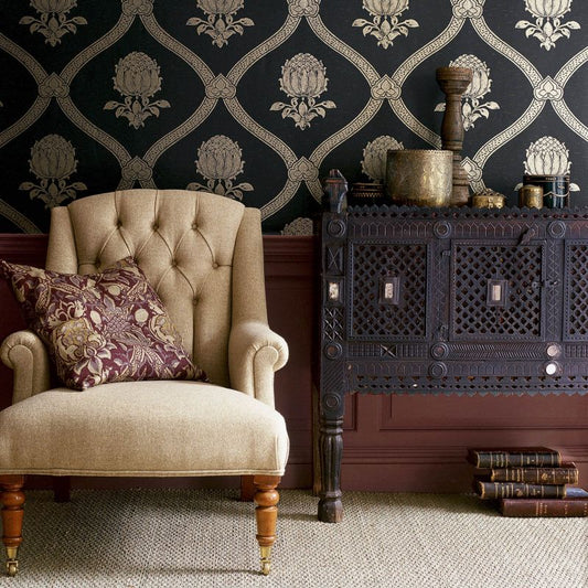 Granada Fabric - Indigo/Red - Morris & Co - DMCOGR201 - Premier Wallcovering