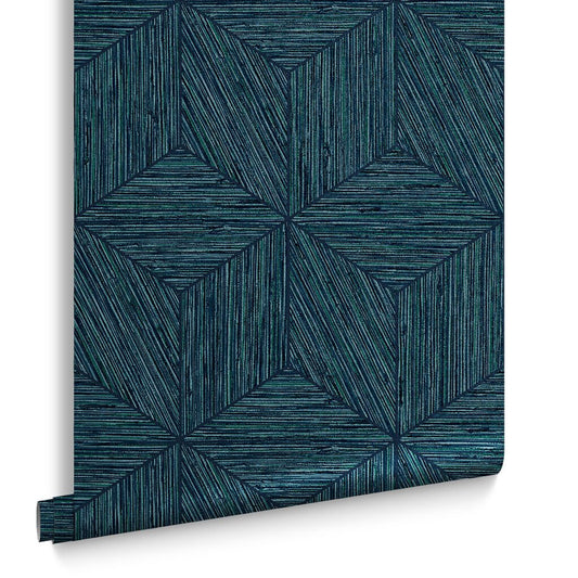 Grasscloth Geo Wallpaper - Teal - Graham & Brown - 111728 - Premier Wallcovering