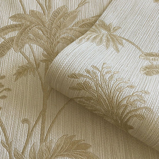 Grasscloth Textured Palm Vinyl Wallpaper - Cream / Gold - Belgravia - 2913 - Premier Wallcovering
