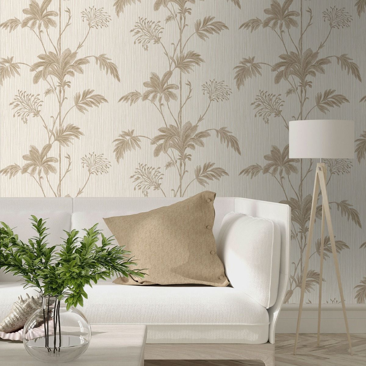 Grasscloth Textured Palm Vinyl Wallpaper - Cream / Gold - Belgravia - 2913 - Premier Wallcovering