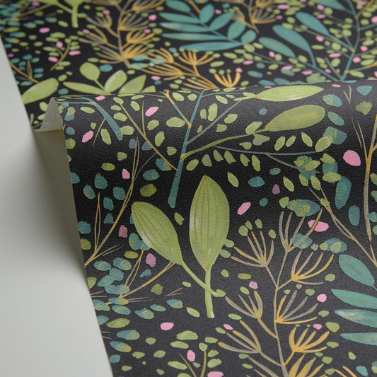 Green Life Joy Wallpaper - Vert Noir - Caselio - 101699791 - Premier Wallcovering