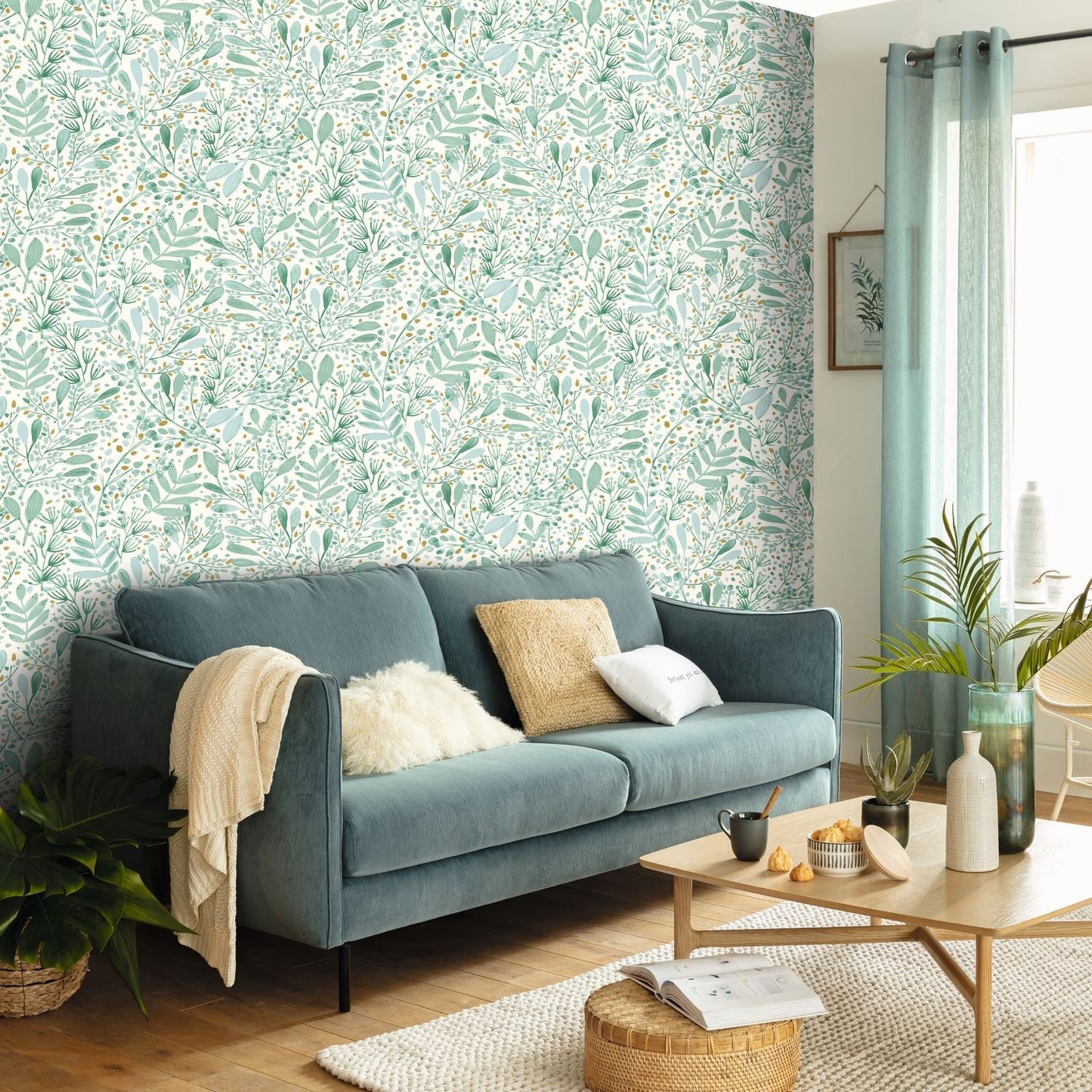 Green Life Joy Wallpaper - Bleu Grise - Caselio - 101697620 - Premier Wallcovering