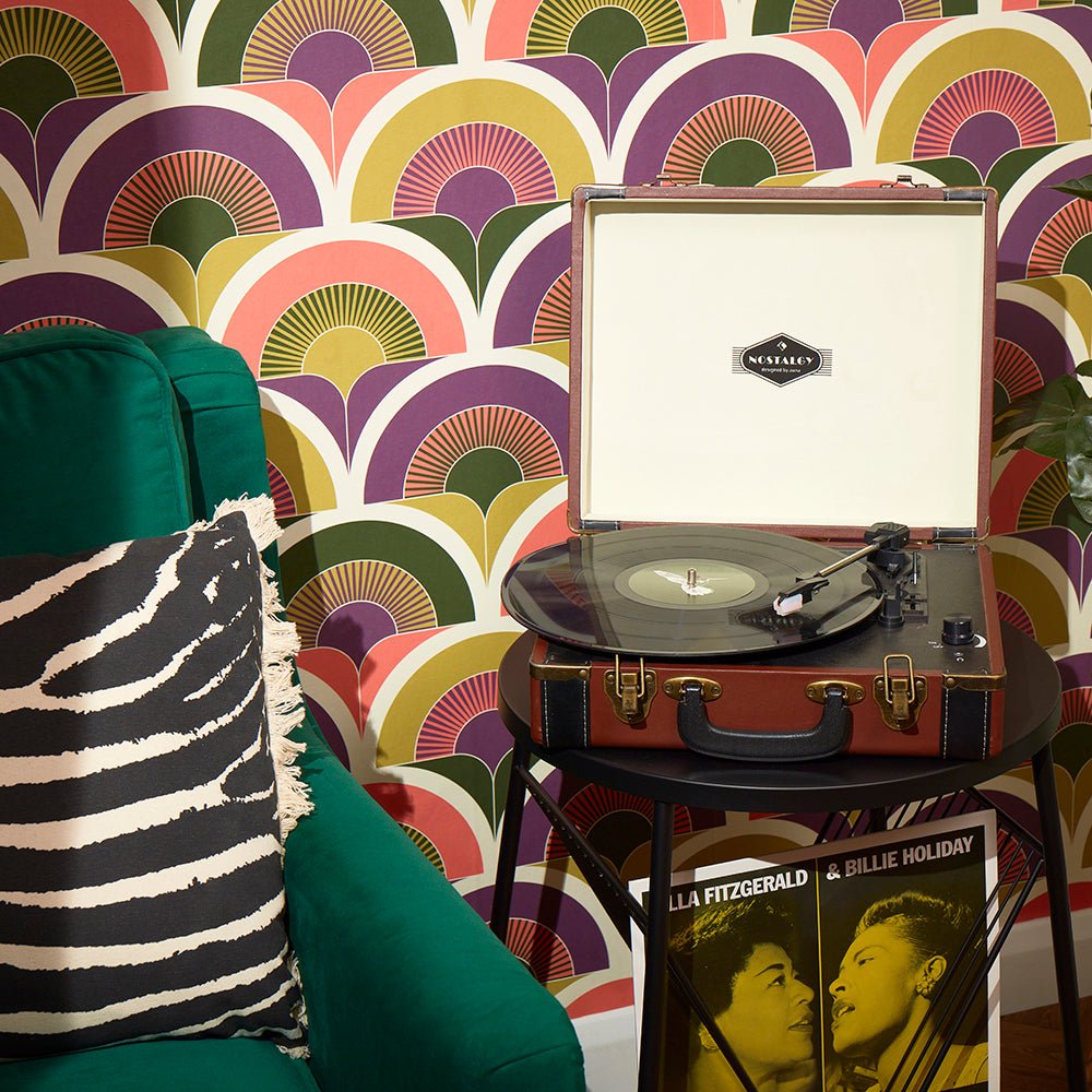 Groovy Baby Wallpaper - Mulberry, Coral, Emerald & Military Green - Lust Home - LH900347 - Premier Wallcovering