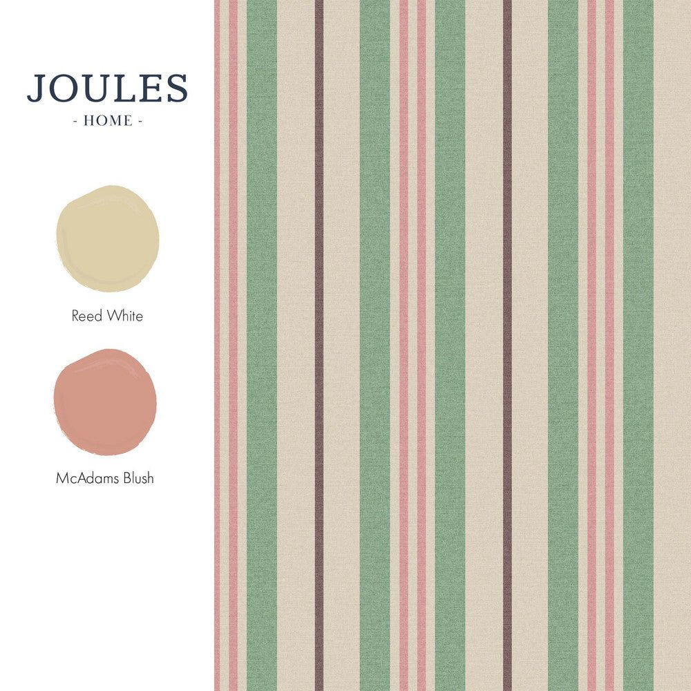 Grove Stripe Wallpaper - Pink & Green - Joules - 128923 - Premier Wallcovering