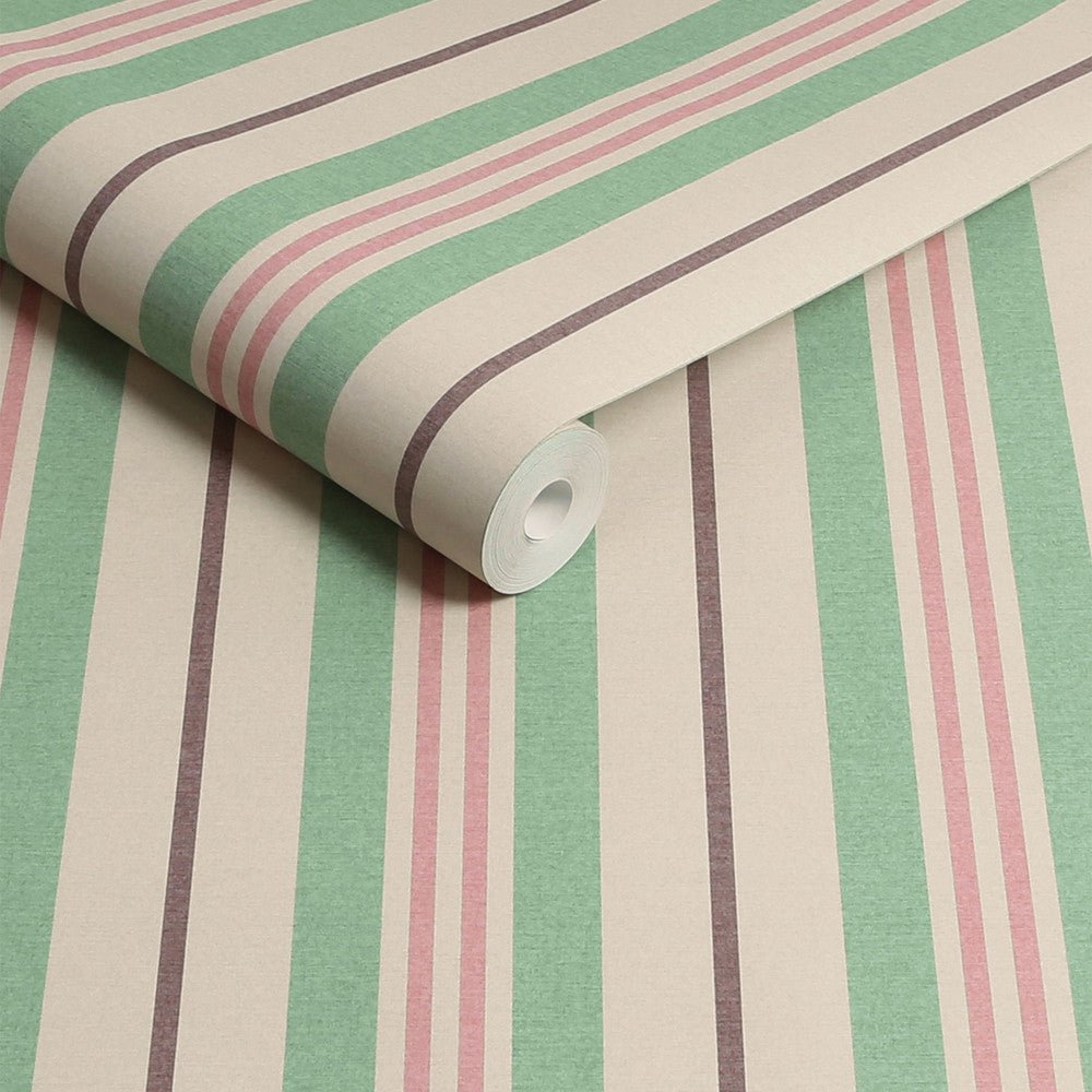 Grove Stripe Wallpaper - Pink & Green - Joules - 128923 - Premier Wallcovering