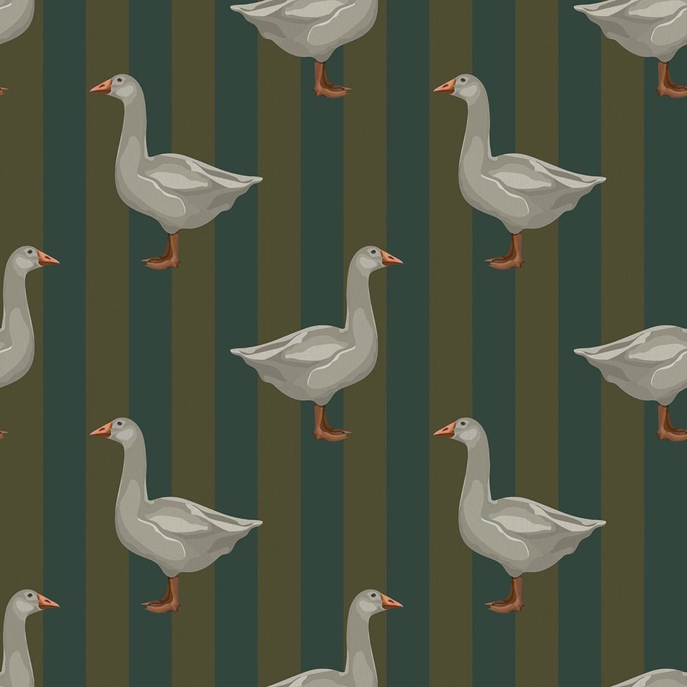 Guard Goose Wallpaper - Gentleman Green and Pine Green - LAN100234 - Lucie Annabel - Premier Wallcovering