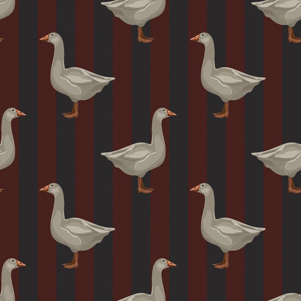 Guard Goose Wallpaper - Garnet and Oxford Blue - LAN100235 - Lucie Annabel - Premier Wallcovering