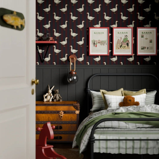 Guard Goose Wallpaper - Garnet and Oxford Blue - LAN100235 - Lucie Annabel - Premier Wallcovering