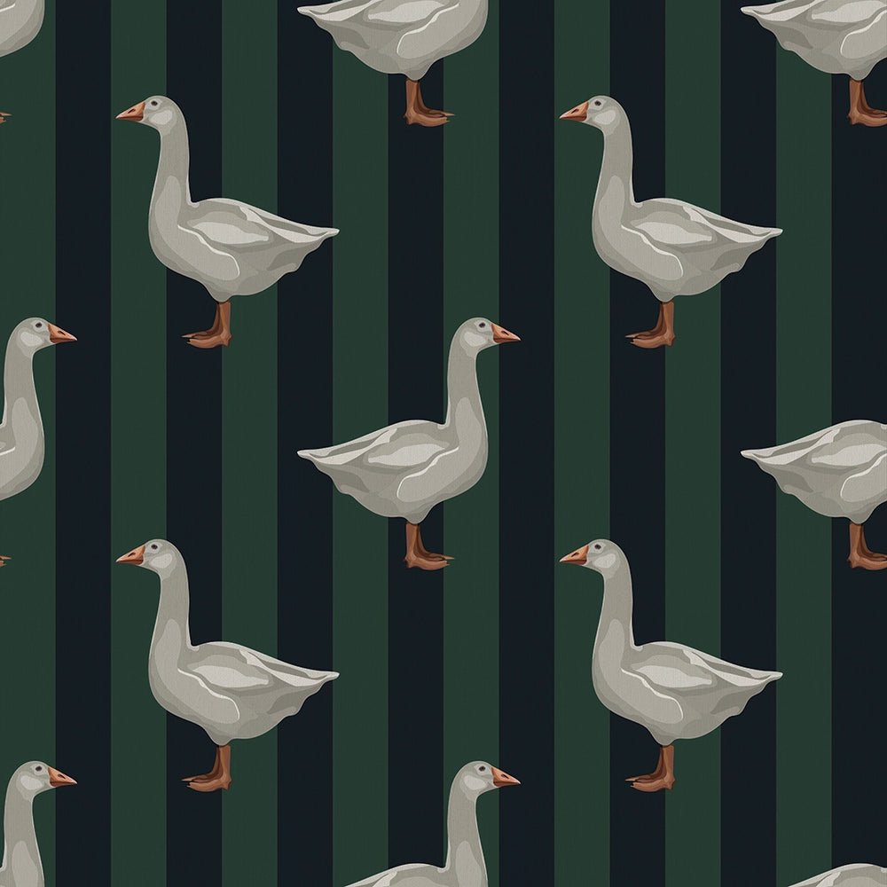 Guard Goose Wallpaper - Oxford Blue and Pine Green - LAN100236 - Lucie Annabel - Premier Wallcovering