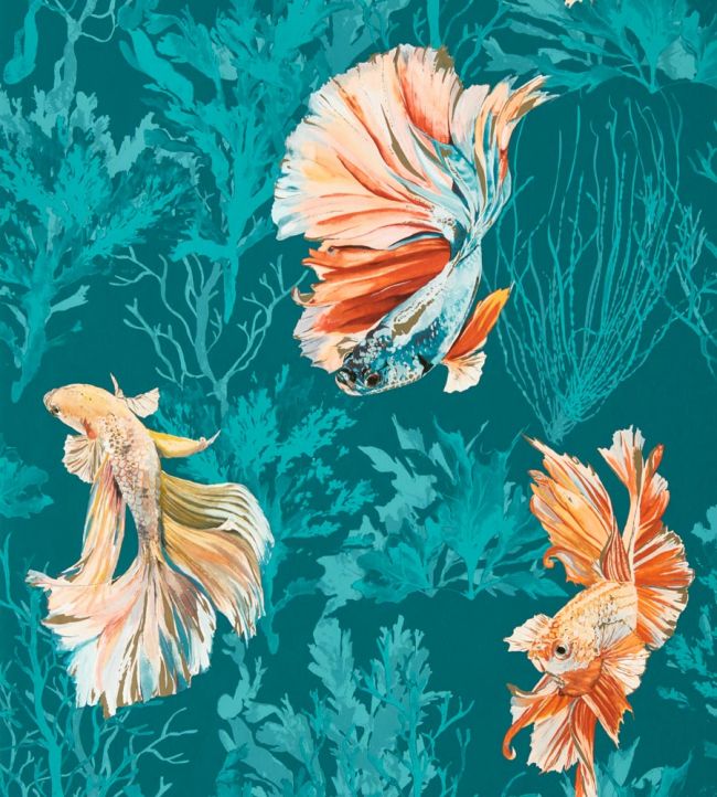 Halfmoon Wallpaper - Azurite/ Coral - HTEW112767 - Harlequin - Premier Wallcovering