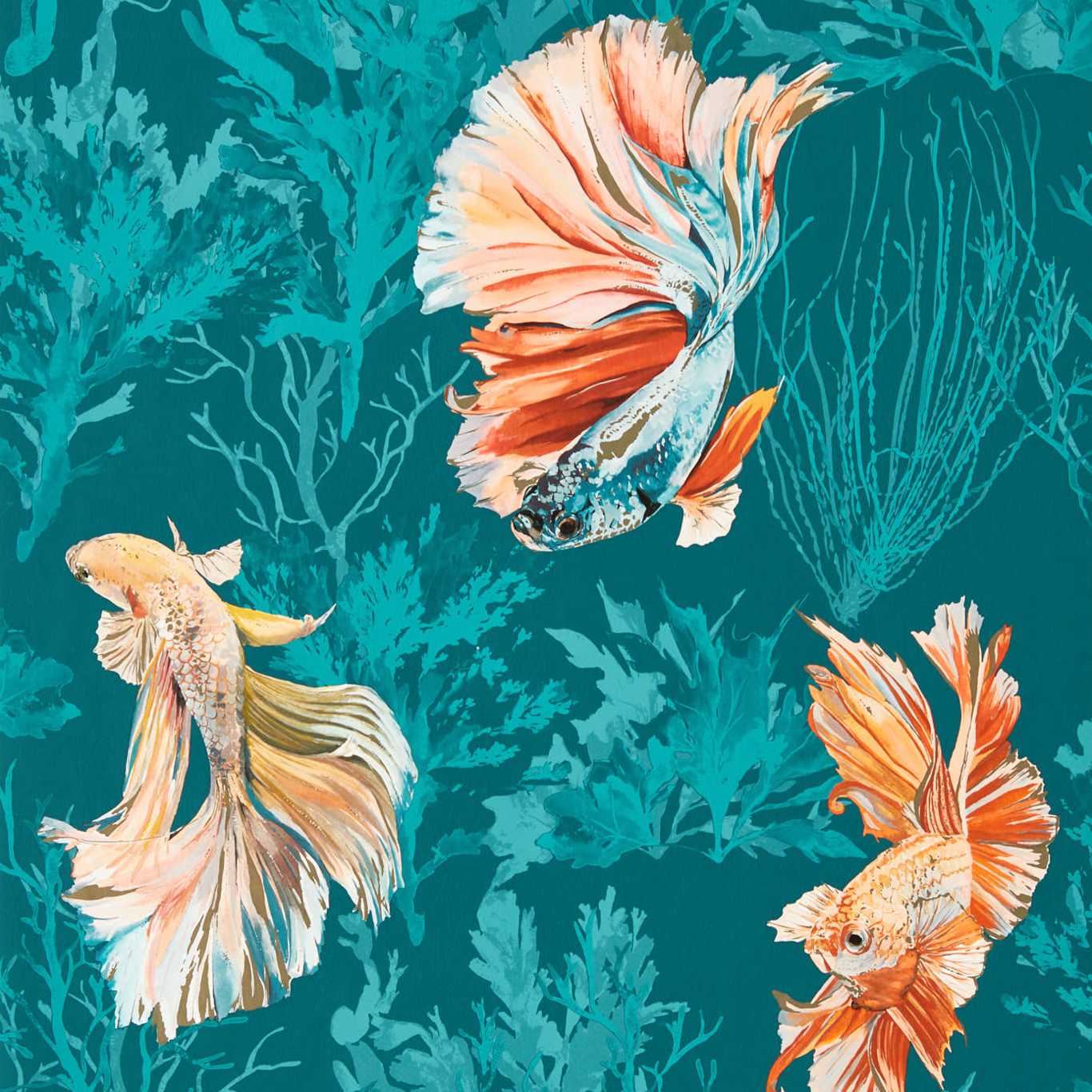 Halfmoon Wallpaper - Azurite/ Coral - HTEW112767 - Harlequin - Premier Wallcovering