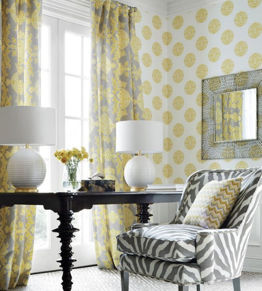 Halie Circle Wallpaper - Yellow - Thibaut - T36168 - Premier Wallcovering