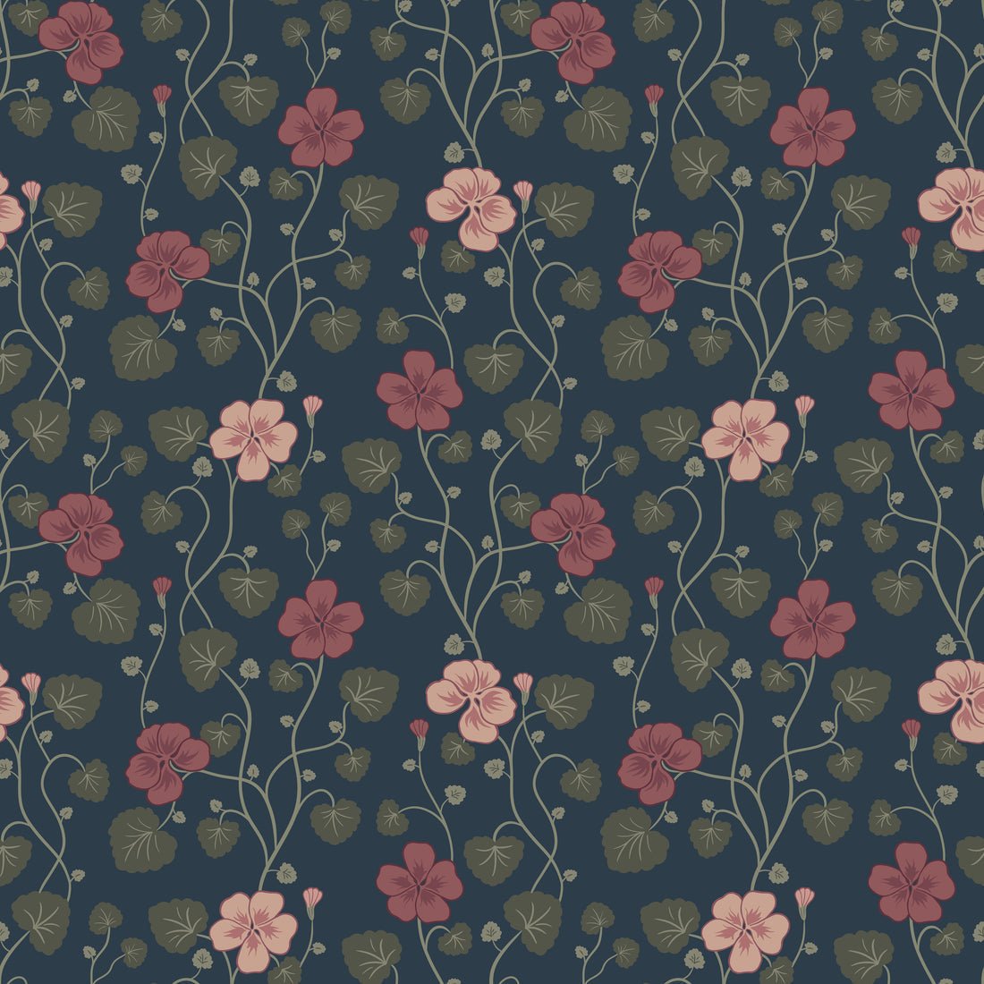 Hallie Wallpaper - Midnight - Summer Gray - Premier Wallcovering