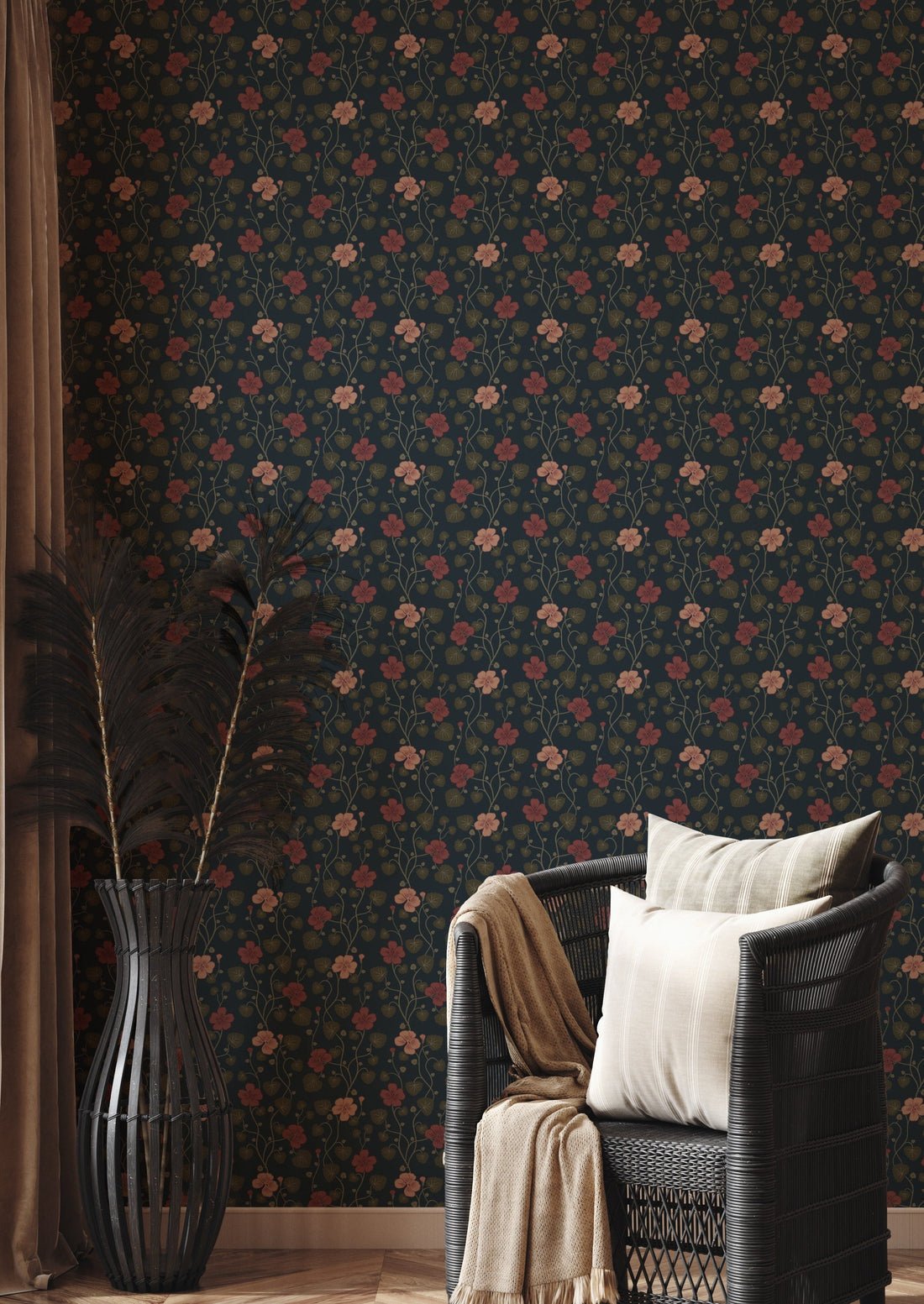 Hallie Wallpaper - Midnight - Summer Gray - Premier Wallcovering
